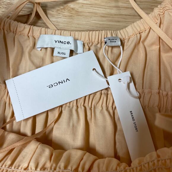 Vince NWT Ruched Tie-Back Camisole Dress Size XL Peach Scoop Neck Elastic Waist - Picture 8 of 11
